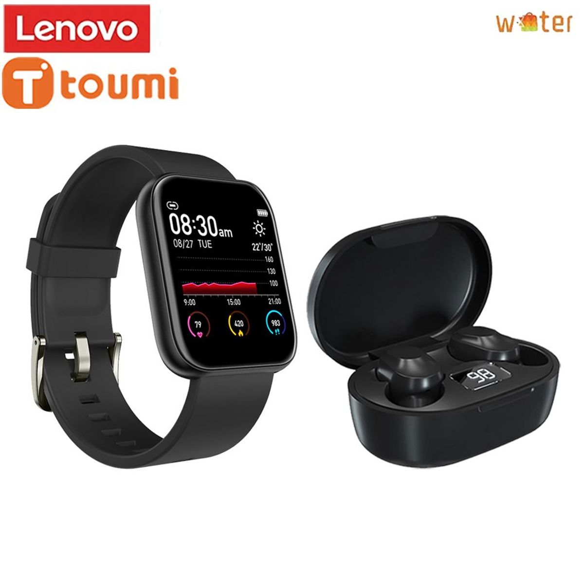 LENOVO - Audífonos Lenovo XT91 Tws Audífonos Bluetooth y Toumi watch serie-Negro