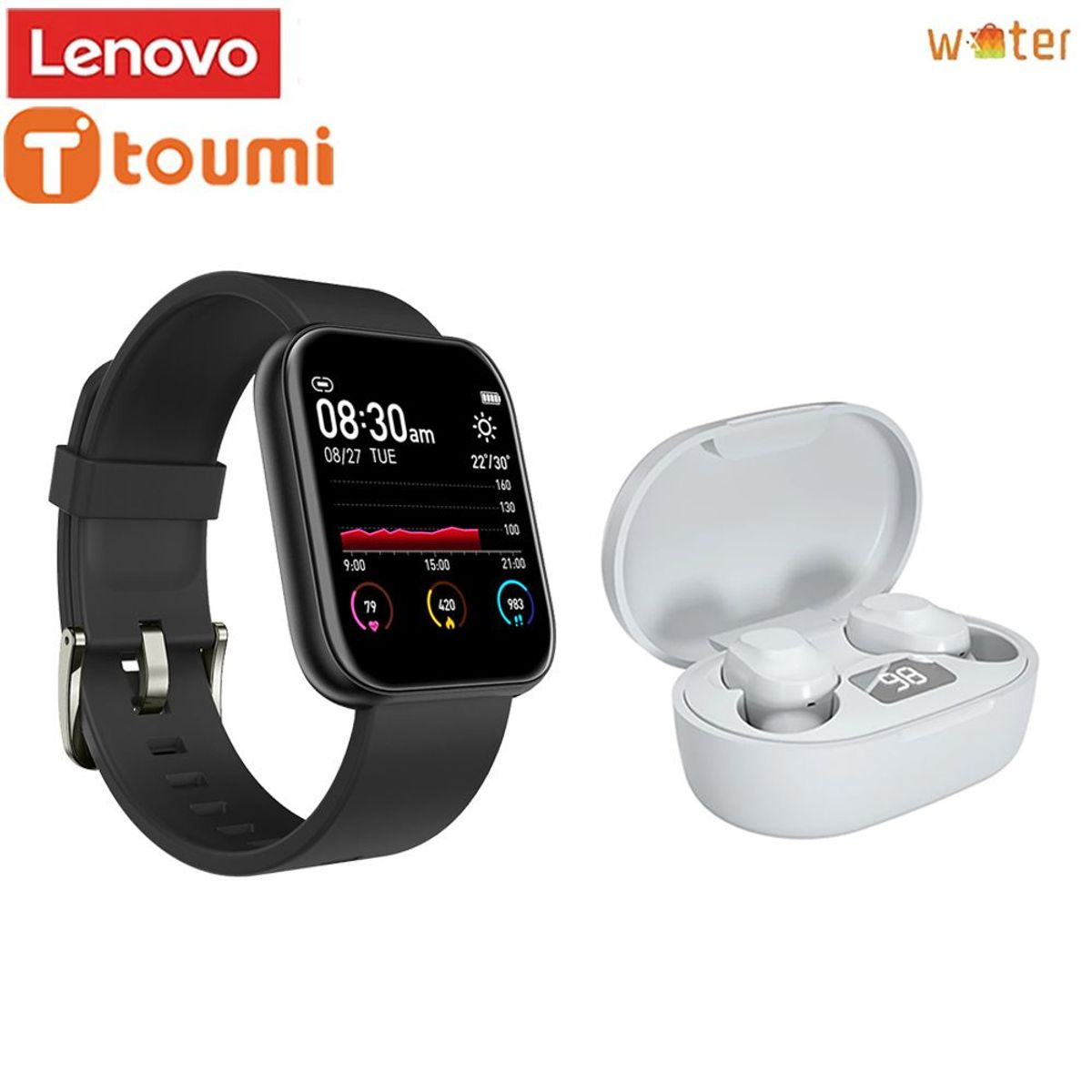 LENOVO - Audífonos Lenovo XT91 Tws Bluetooth-Blanco y Toumi watch serie-Negro