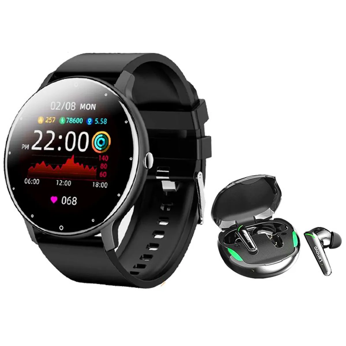 LENOVO - Audífonos Lenovo XT92 Tws y Toumi Fit 2 watch Reloj inteligente-Negro