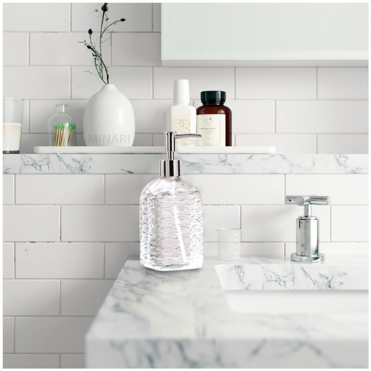 MINARI - Dispensador de Jabón Líquido Vidrio Elegante para Baño Cocina PL D27