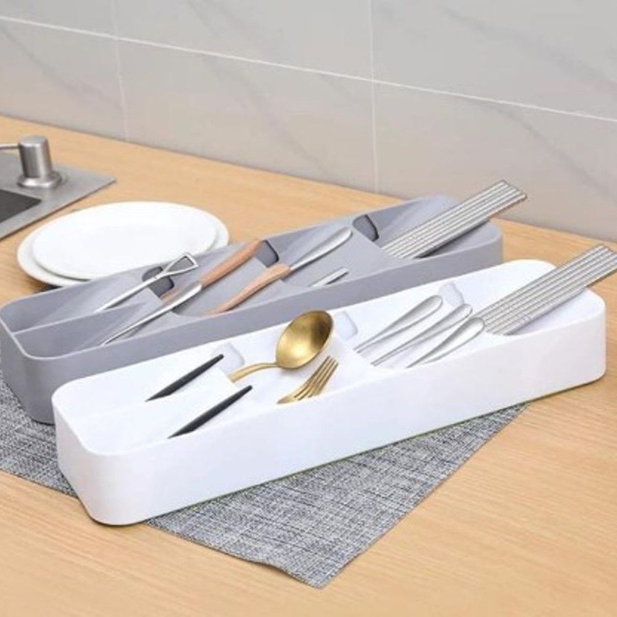 GENERICO - Organizador Porta Cubiertos Blanco de Calidad