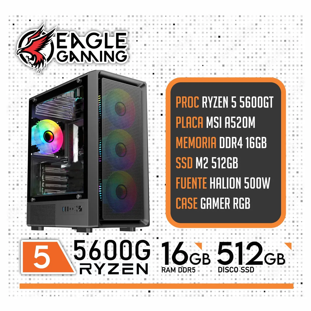 AMD - COMPUTADORA GAMER RYZEN 5 5600G RAM 16GB + SSD 500GB + GRAFICA VEGA 7 2GB