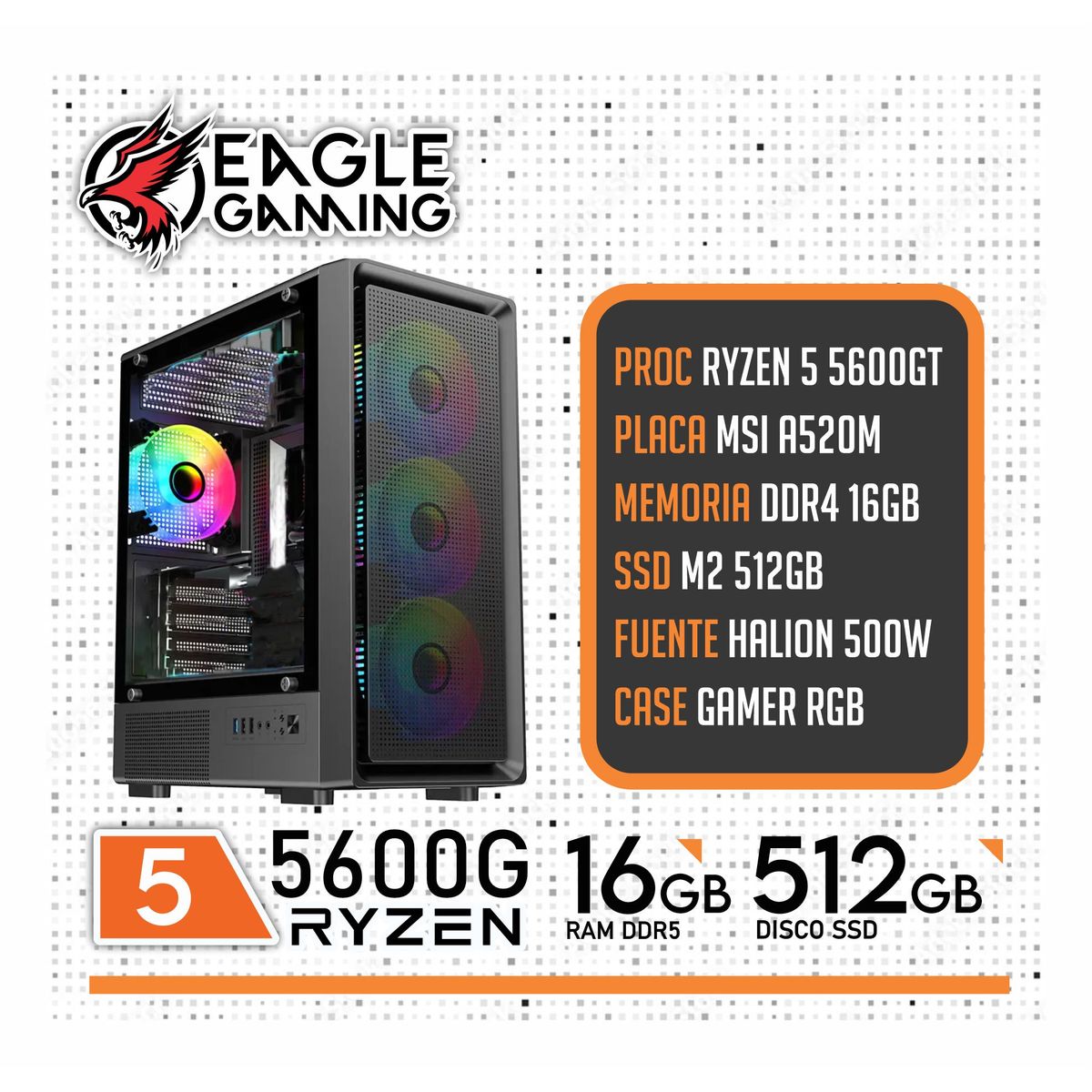 AMD - COMPUTADORA GAMER RYZEN 5 5600G RAM 16GB + SSD 500GB + GRAFICA VEGA 7 2GB