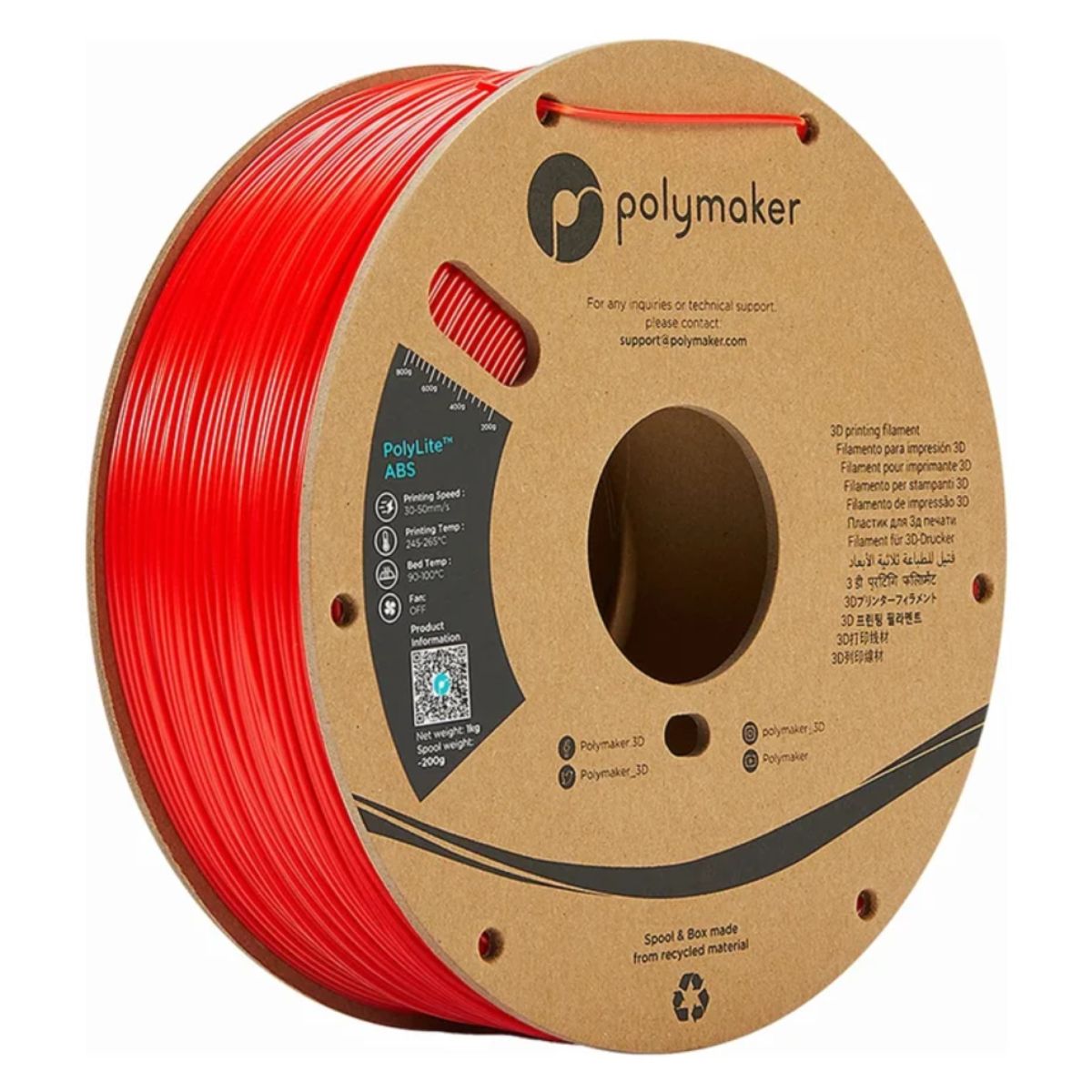 POLYMAKER - Filamento PolyLite ABS Rojo 175mm 1Kg