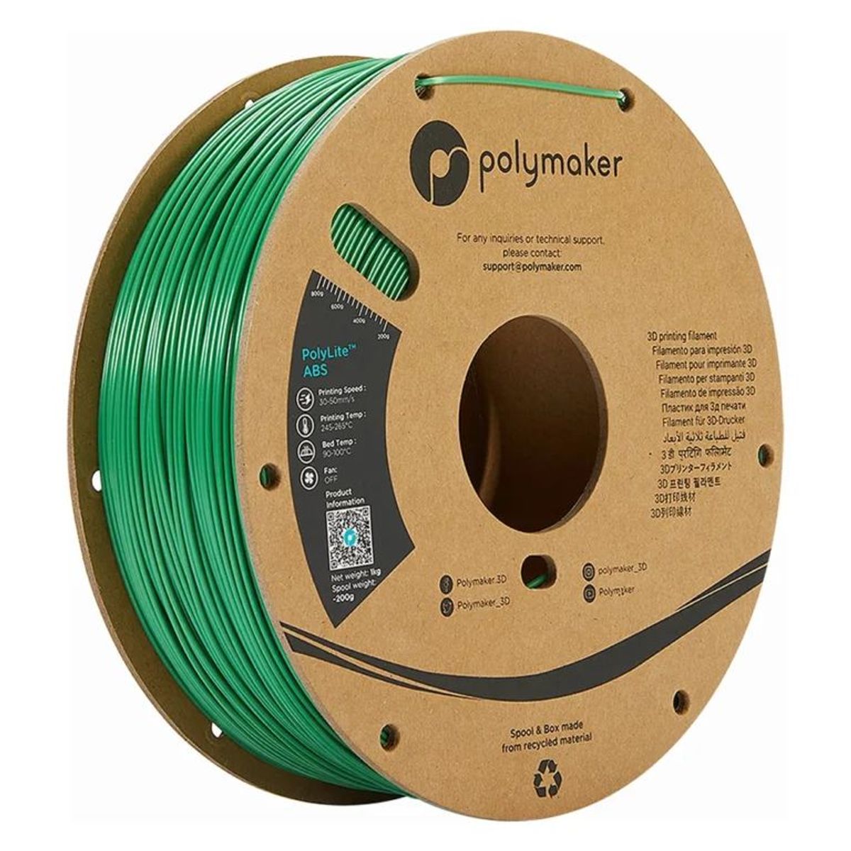 POLYMAKER - Filamento PolyLite ABS Verde 175mm 1Kg