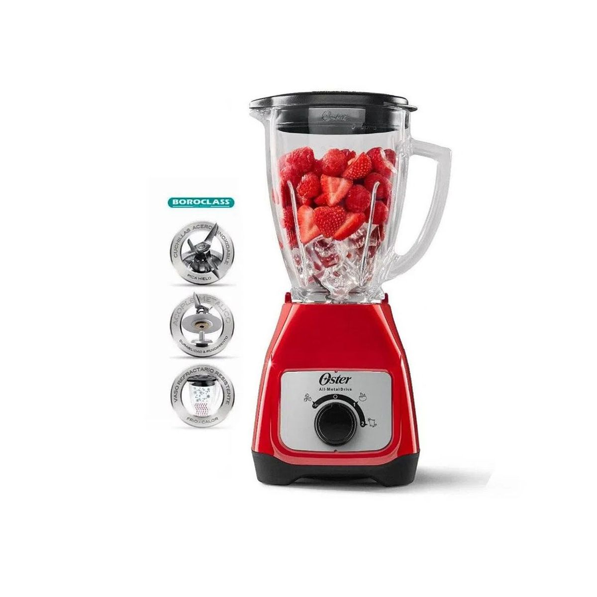 OSTER - Licuadora Oster con vaso de vidrio y control de perilla BLSTKAGRRD