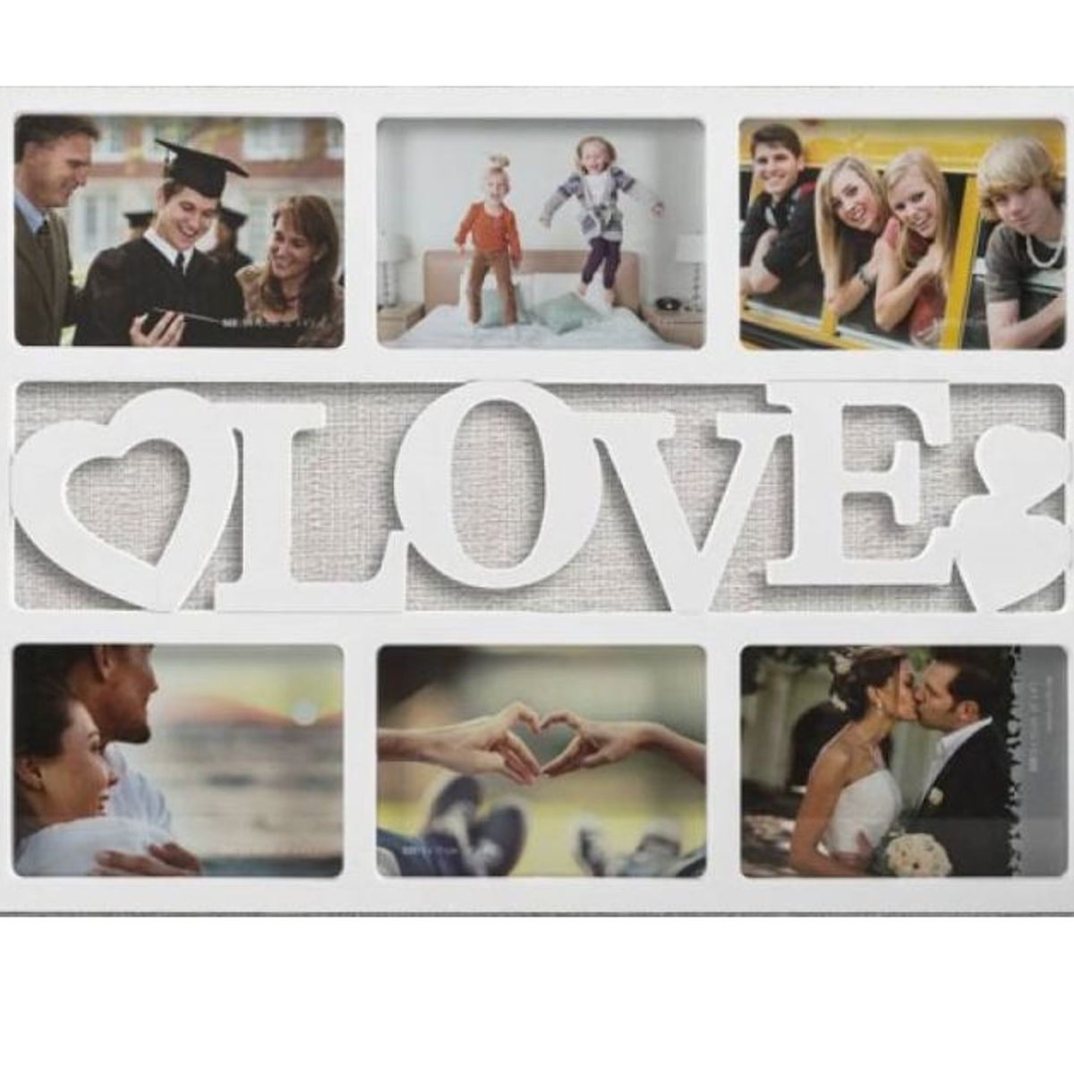 GENERICO - Portafotos cuadro love para 6 fotos - blanco