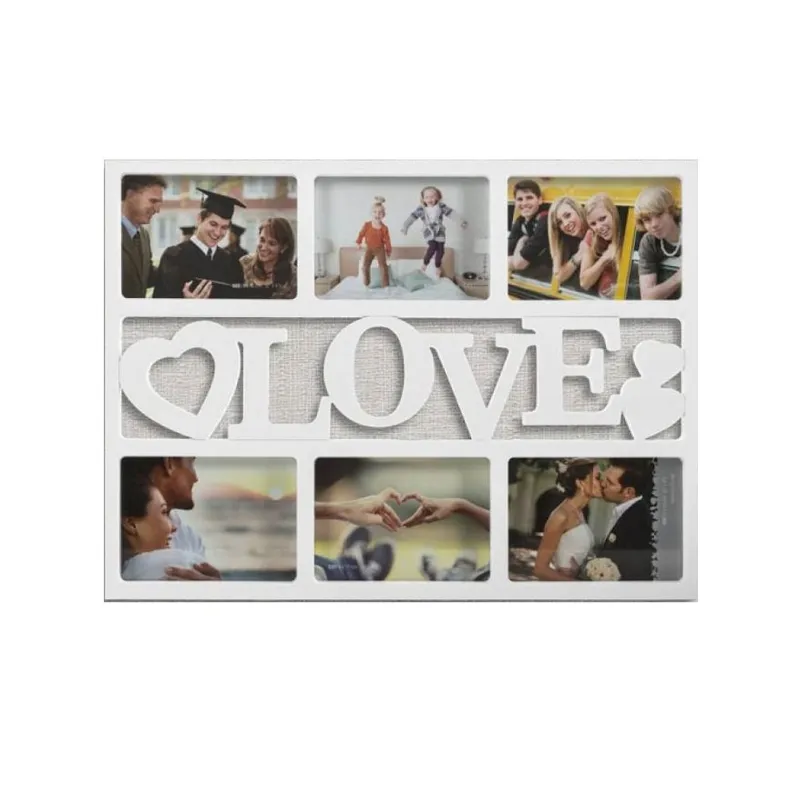 GENERICO - Portafotos cuadro love para 6 fotos - blanco