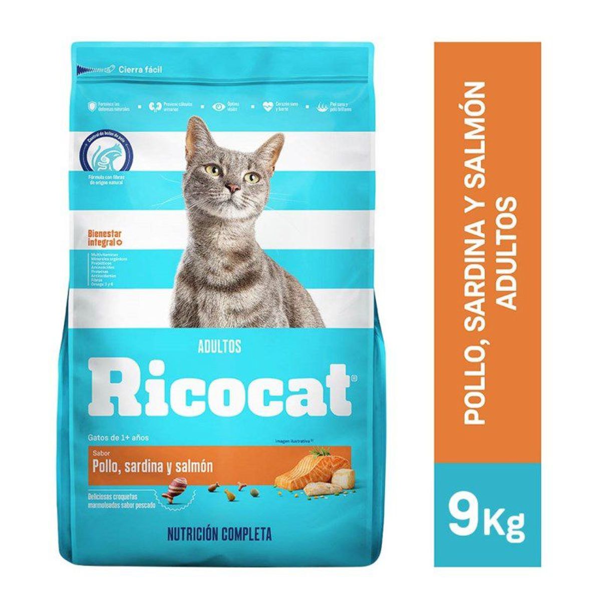 RICOCAT - Ricocat Adultos Pollo, Sardina y Salmón 9 Kg