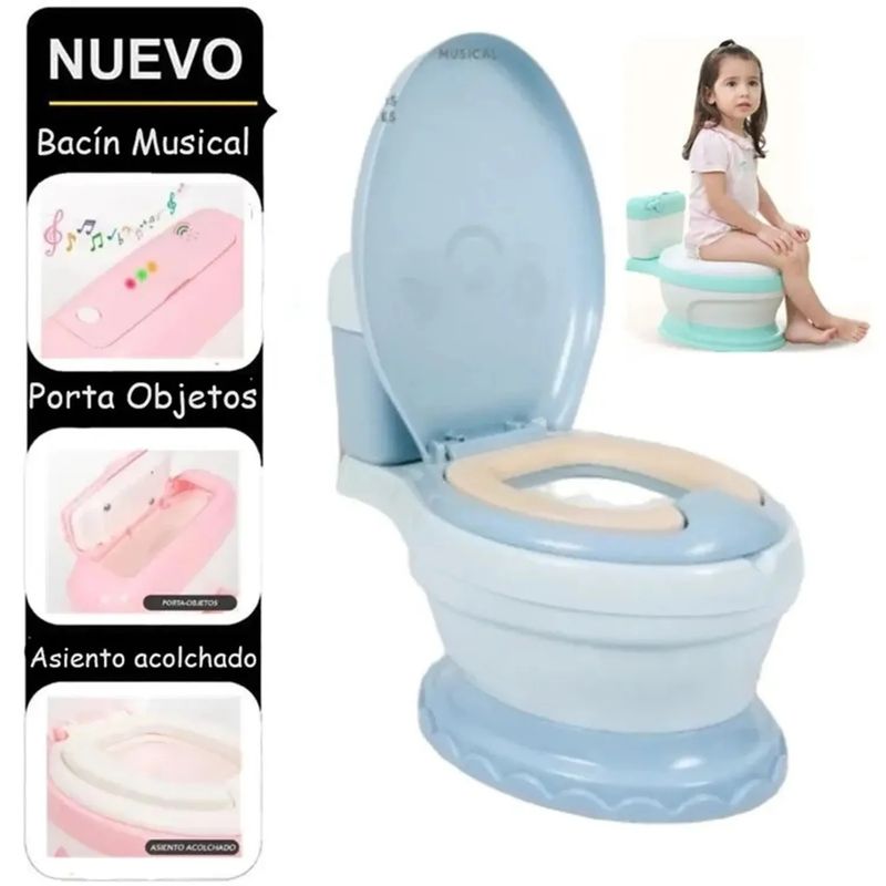 GENERICO - Bacín Musical con Asiento de Esponja Suave Ergonómico Azul