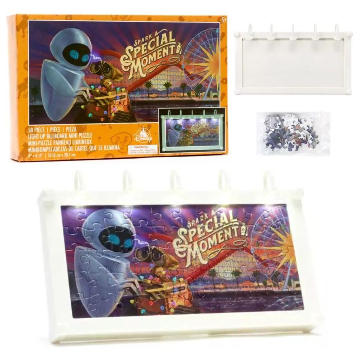 DISNEY - Rompecabezas WallE y Eve cartel con luces- Disney 50 Piezas