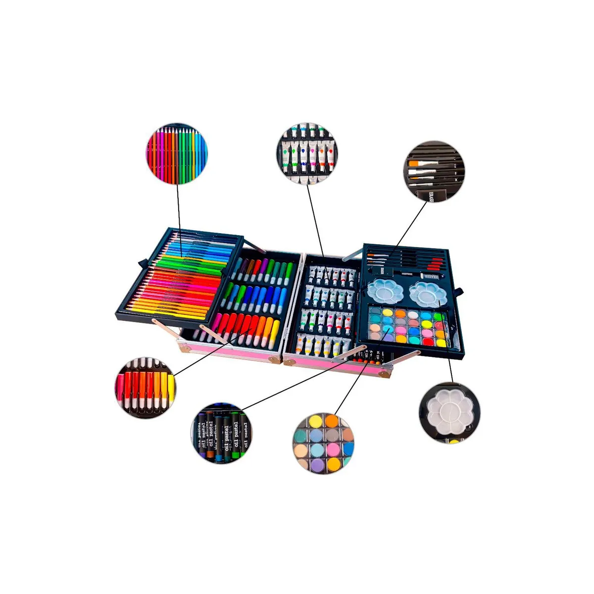 GENERICO - Set de Arte Maleta de Aluminio 145 Piezas Rosado