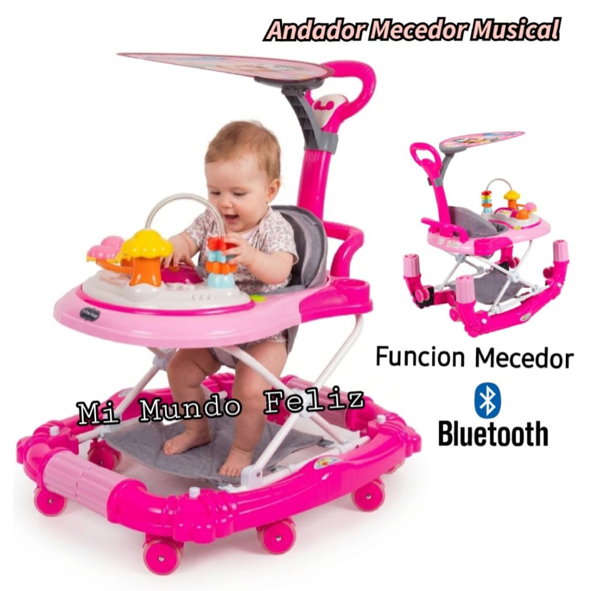 BABY HAPPY - Andador de Bebe 3 en 1 Guiador Sombrilla Caminador