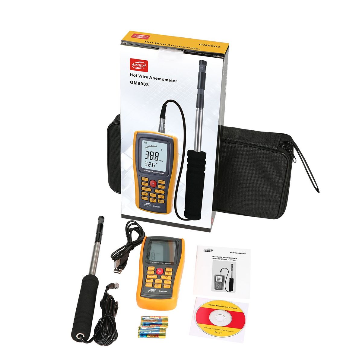 BENETECH - Anemómetro Termoanemómetro Profesional De Hilo Caliente GM8903