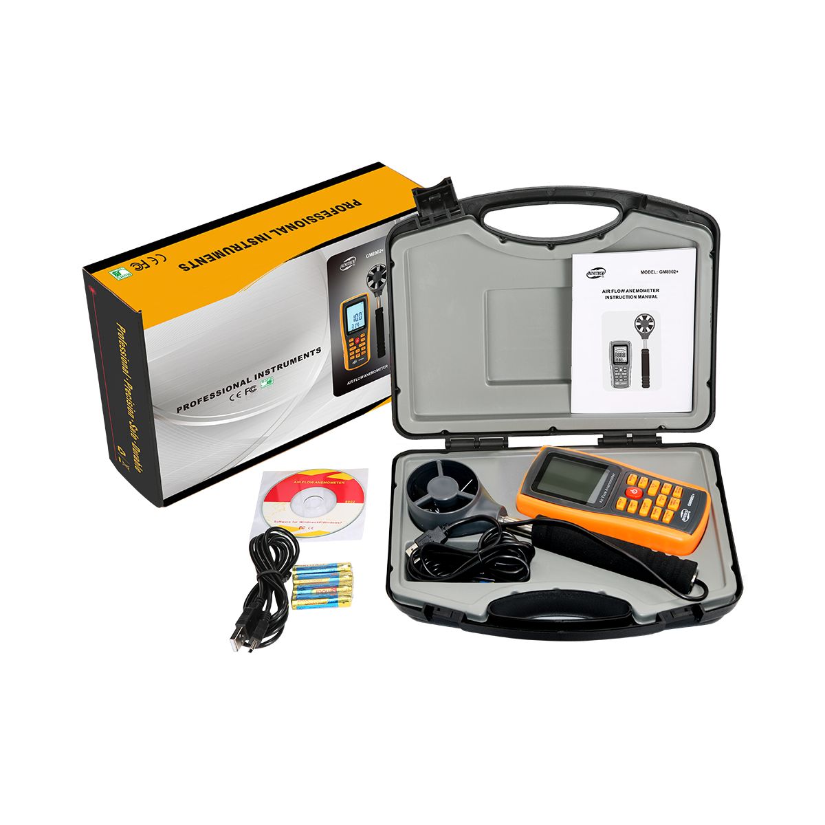 BENETECH - Anemómetro Termómetro Data Logger Profesional Con Sonda GM8902+ Plus