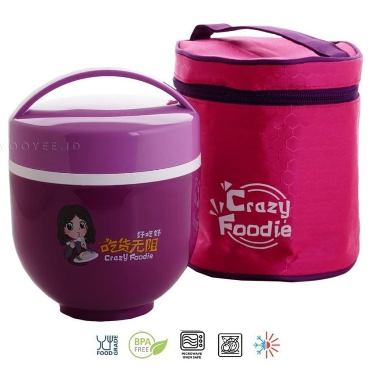 GENERICO - Termo de comida lonchera térmica 1000 ml / 480 ml FUCSIA