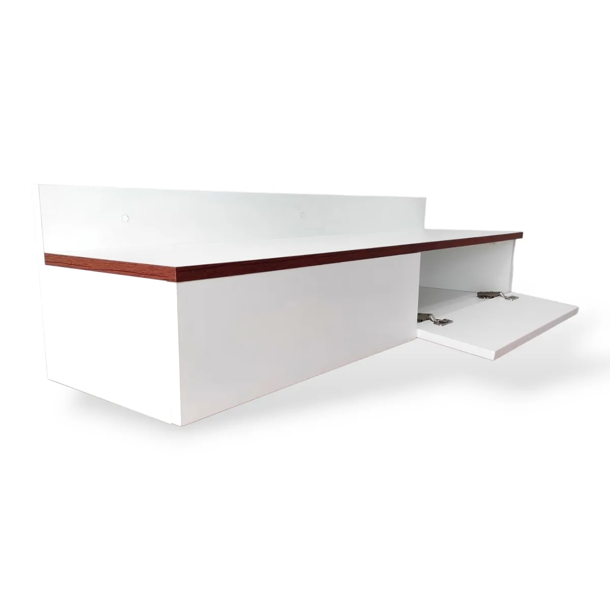 GENERICO - Mueble Mesa para TV Flotante Minimalista Blanco con Borde Marrón