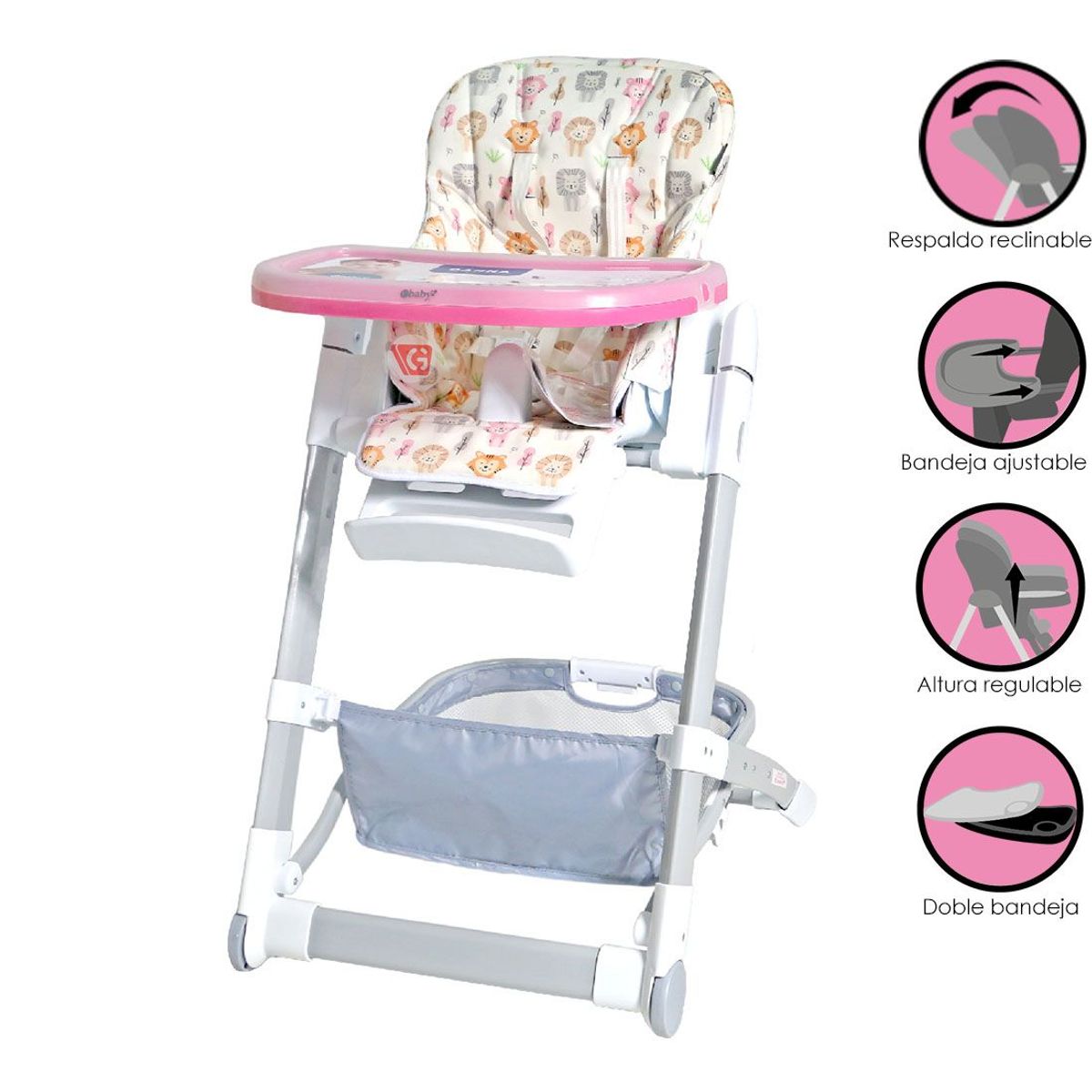 EBABY - Silla de Comer Regulable CAMI 620-1 Rosado