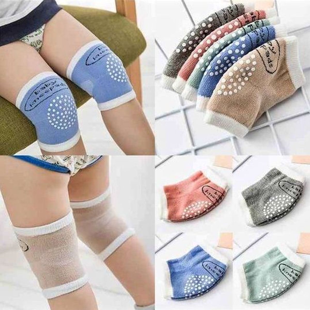 GENERICO - RODILLERA PARA BEBE 1 PACK X 3 PARES PLOMO, VERDE Y PLOMO