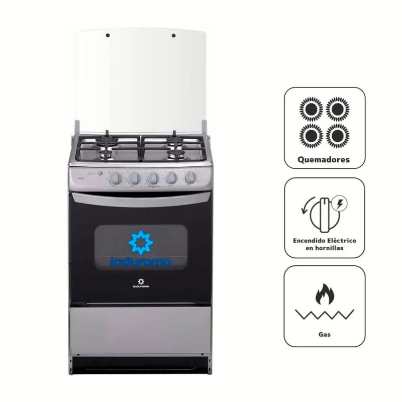 INDURAMA - Cocina a Gas Indurama 4 Quemadores Coruña Spazio Plus Gris