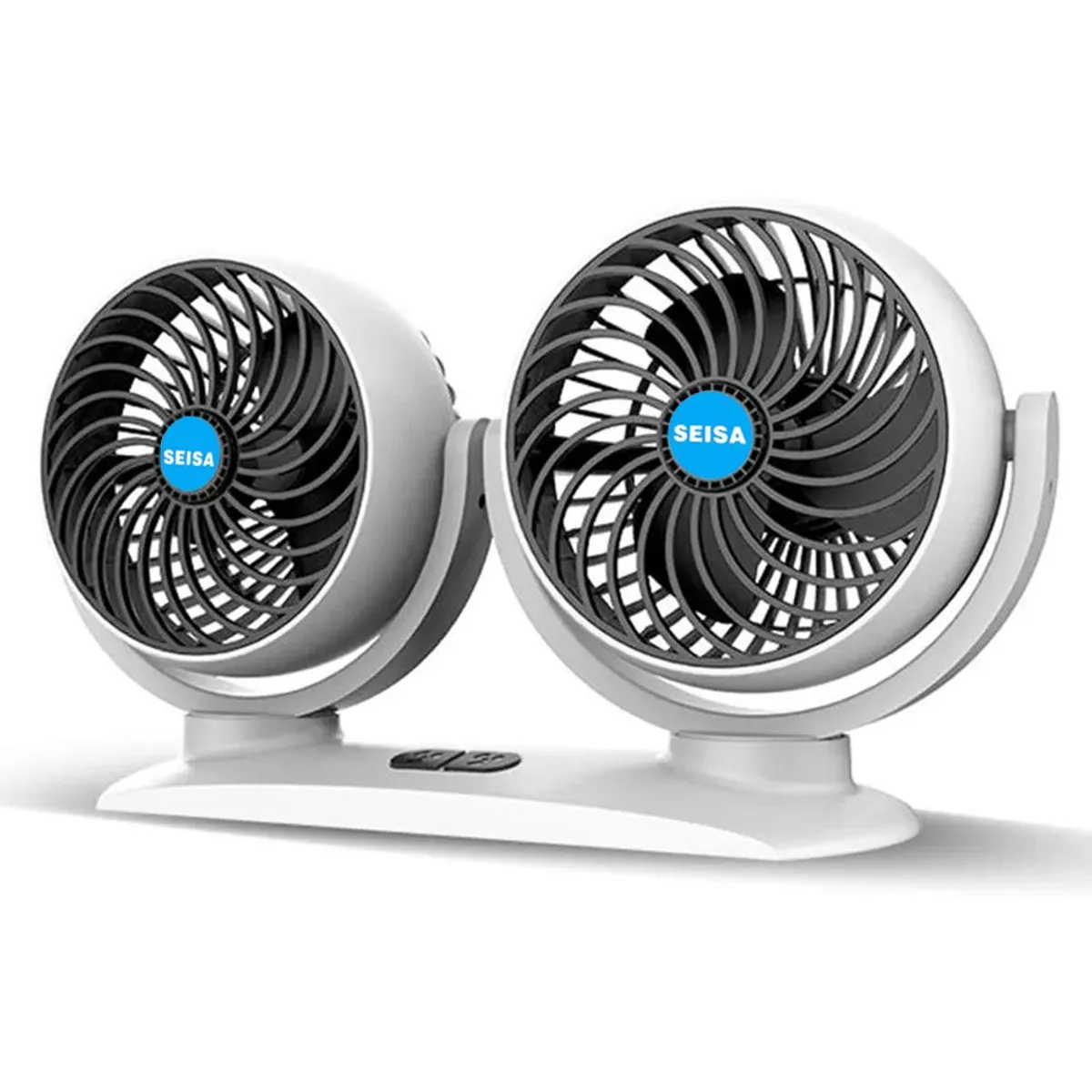 GENERICO - Ventilador para Auto de Doble Cabezal 12V Giratorio - Blanco