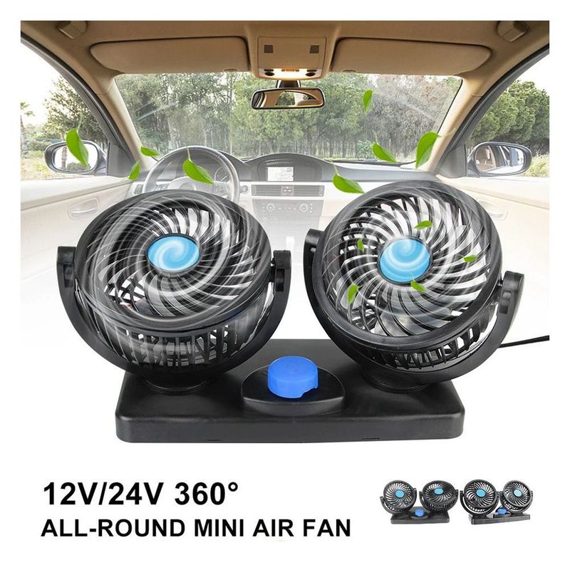 GENERICO - Ventilador Doble Cabezal Coche 360 Para Auto Portatil 12v