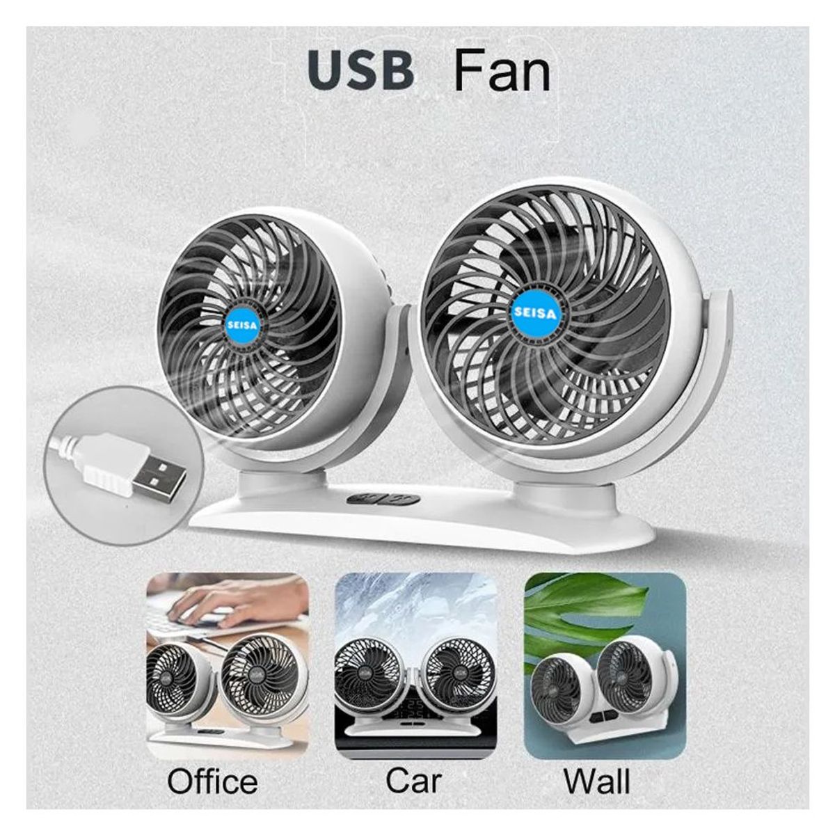 GENERICO - Ventilador Doble Cabezal Auto 360 Portatil Camioneta Coche