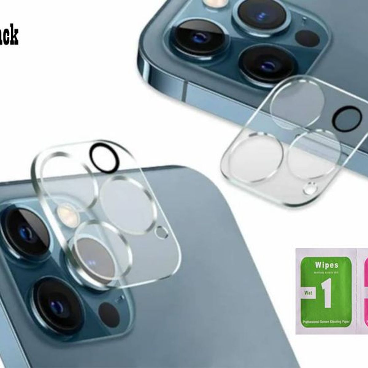 GENERICO - Pack X2 Micas Protector para Lente de Cámara iPhone 11 Pro Max - Negro