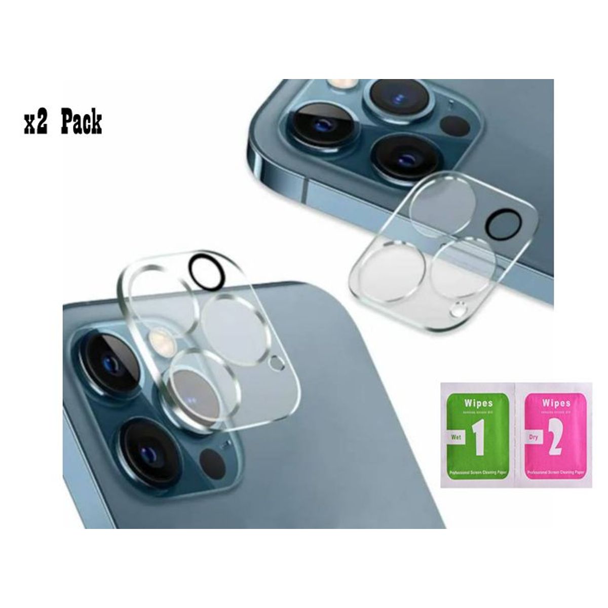 GENERICO - Pack X2 Micas Protector para Lente de Cámara iPhone 11 Pro Max - Negro