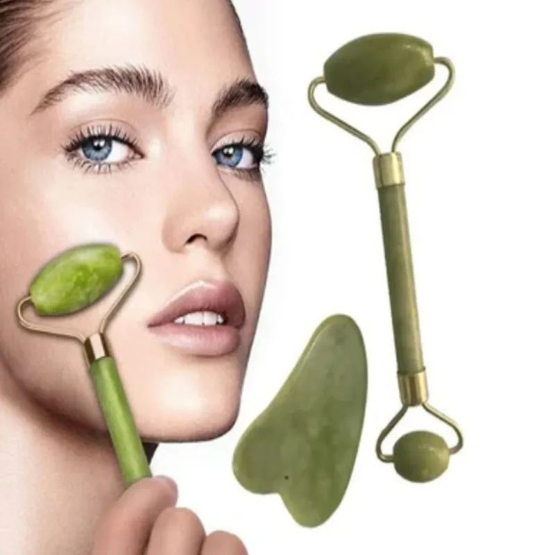 GENERICO - Masajeador Gua Sha + Rodillo Facial Jade Natural