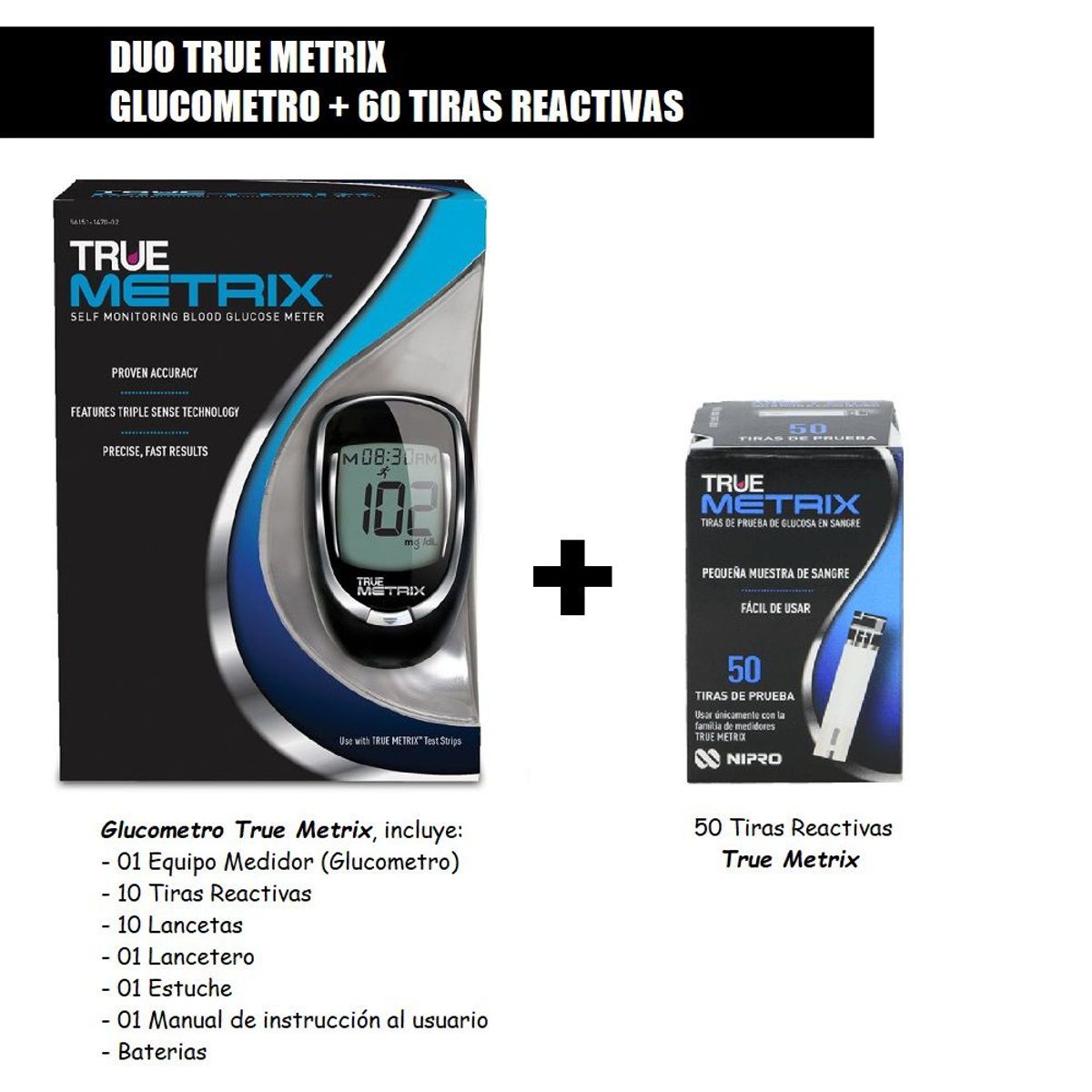 GENERICO - DUO TRUE METRIX - GLUCOMETRO Y 60 TIRAS