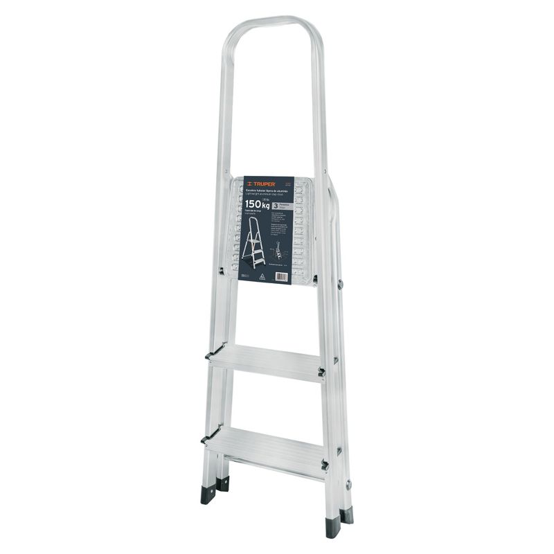 TRUPER - Escalera tubular plegable, 3 peldaños, aluminio, Truper
