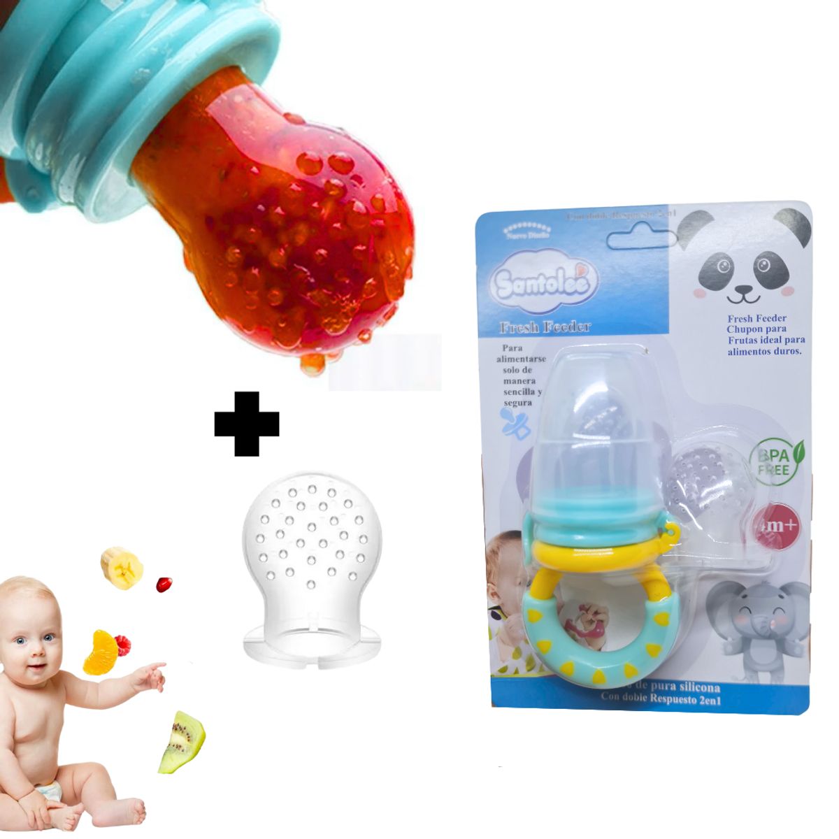 SANTOLEE - Chupón de frutas con repuesto Verde Agua