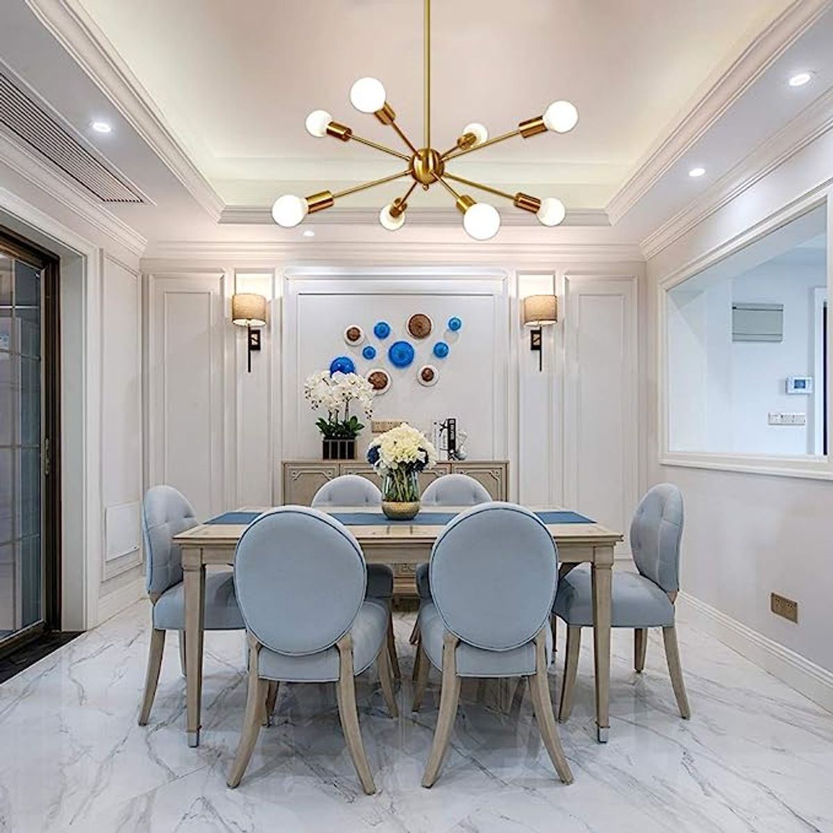 GENERICO - Lámpara colgante modelo átomo dorado- Incluye ocho bombillas.