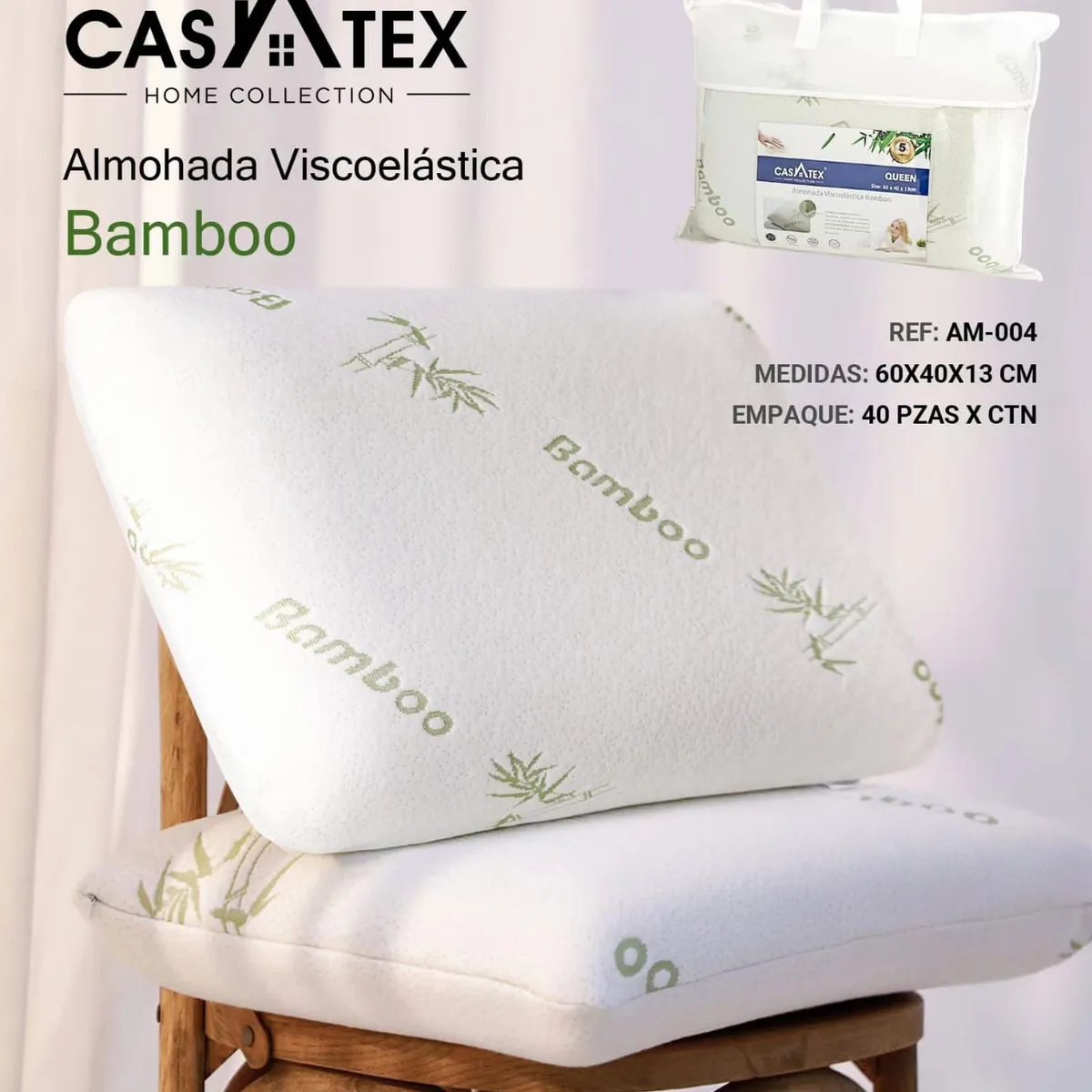 CASATEX - Almohada Viscoelástica CERVICAL BAMBU 60cm x 40cm 13cm.
