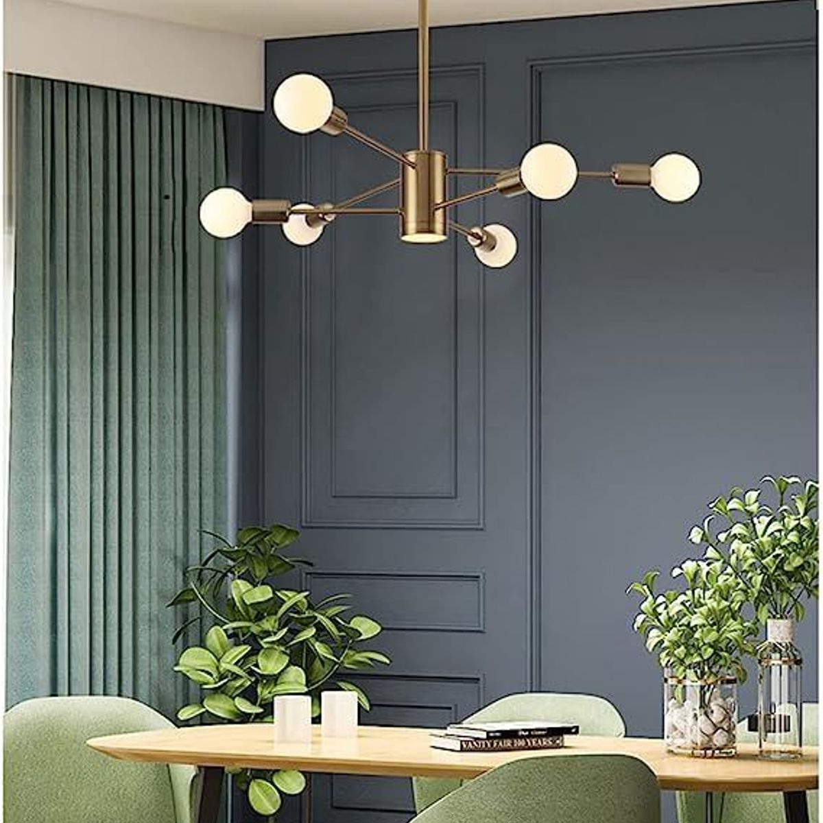 GENERICO - Lámpara colgante modelo contemporáneo dorado- Incluye seis bombillas