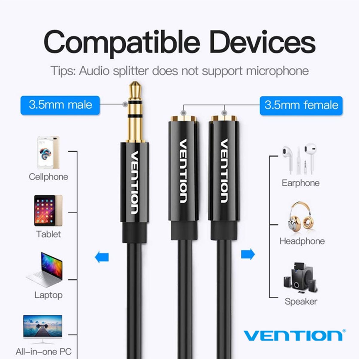Cable Adaptador SPLITTER TRS Audio Estereo 35mm, marca VENTION - Foto 2