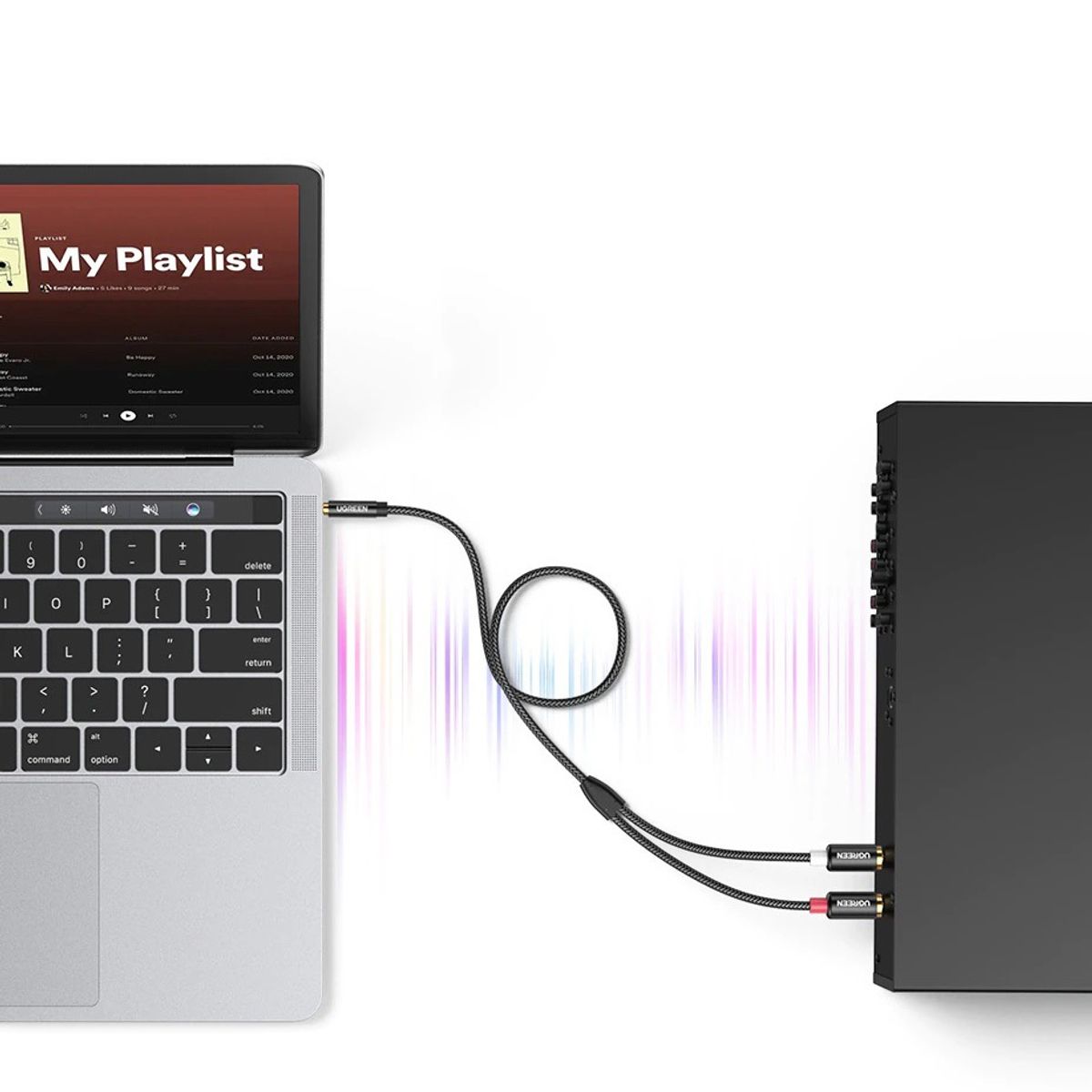 UGREEN - Cable PREMIUM 35mm TRS RCA Nylon HiFi 2m PC Tv