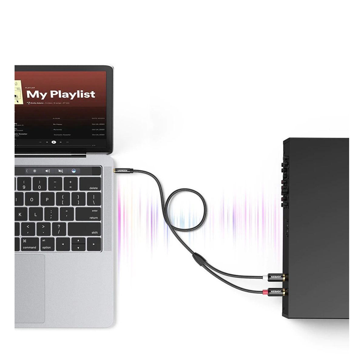 UGREEN - Cable PREMIUM 35mm TRS RCA Nylon HiFi 2m PC Tv