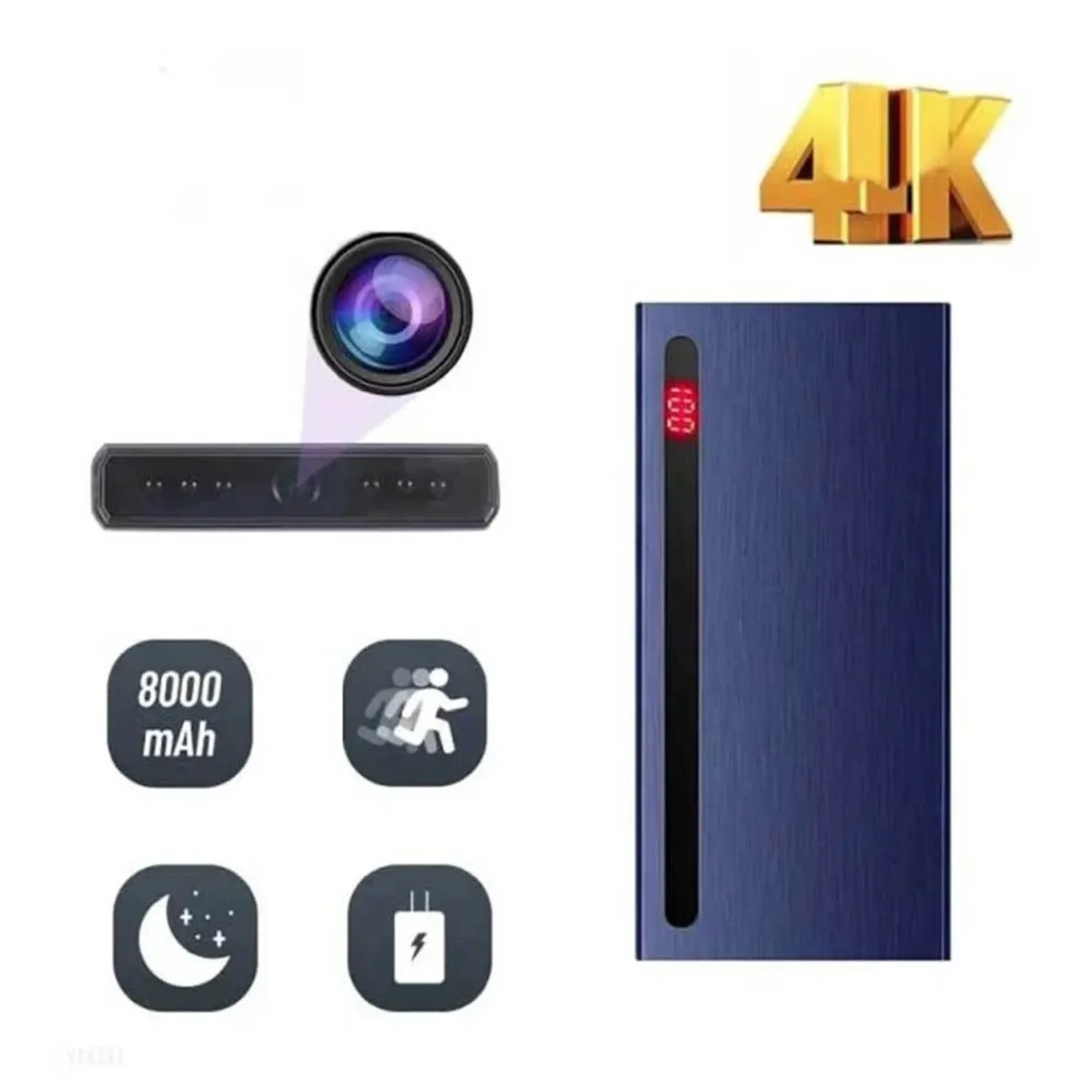 GENERICO - Batería Portátil Camara Espía de 8000 mAh, 4K Infrarrojo Wifi  SW13