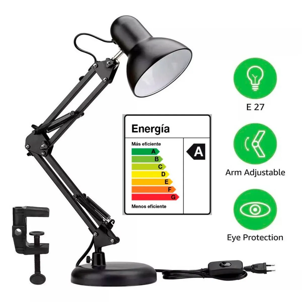 SEISA - Lámpara De Escritorio Con Brazo Ajustable De Metal para Mesa