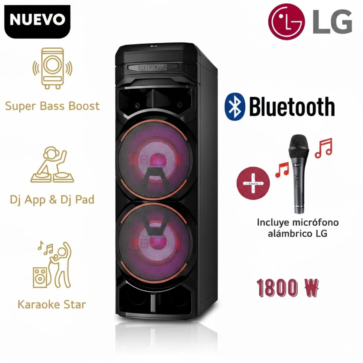 LG - Torre de Sonido LG XBOOM con Bluetooth y Karaoke RNC9 + Microfono