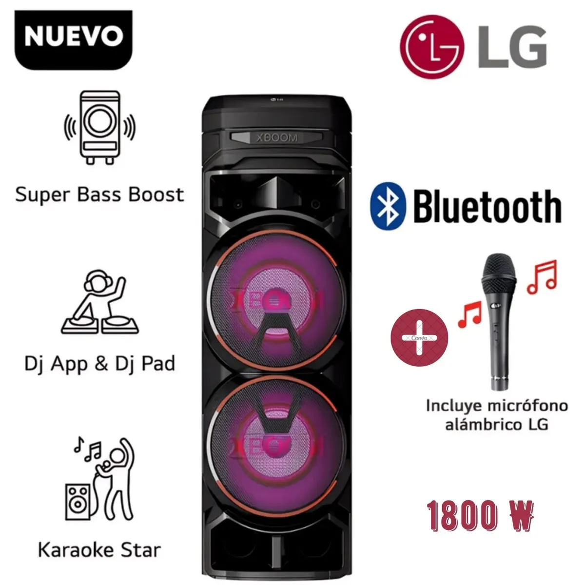 LG - Torre de Sonido LG XBOOM con Bluetooth y Karaoke RNC9 + Microfono