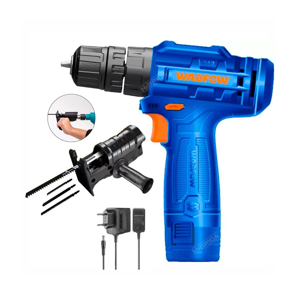 GENERICO - COMBO TALADRO ATORNILLADOR 12V  ADAPTADOR CALADORA CORTADORA SIERRA