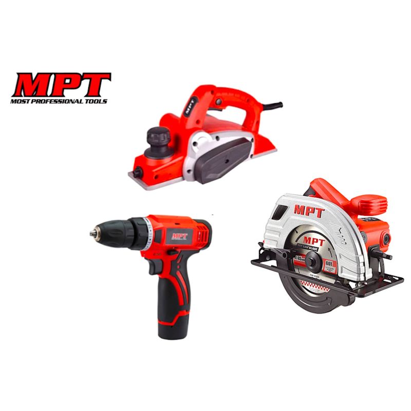 GENERICO - COMBO TALADRO INALÁMBRICO 12VCEPILLO ELÉCTRICO 650W SIERRA CIRCULAR 180MM 1380W MPT TOOLS