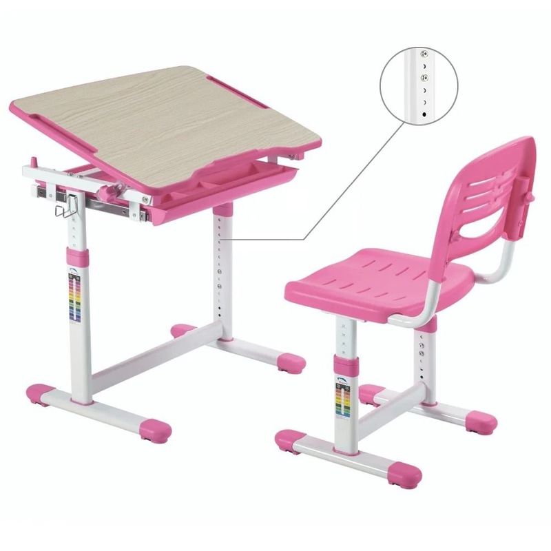 GENERICO - ERGOKID Escritorio con Silla para Niña Mesa Estudio Ajustable -Rosado