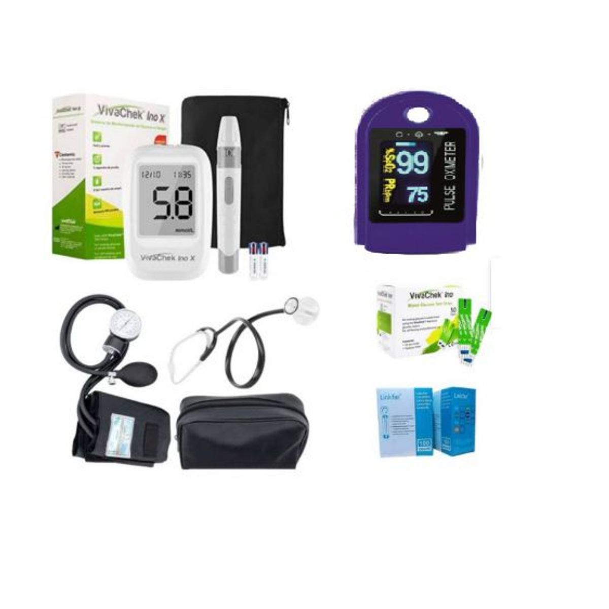 GENERICO - GLUCOMETRO TENSIOMETRO MANUAL ESTETOSCOPIO Y OXIMETRO