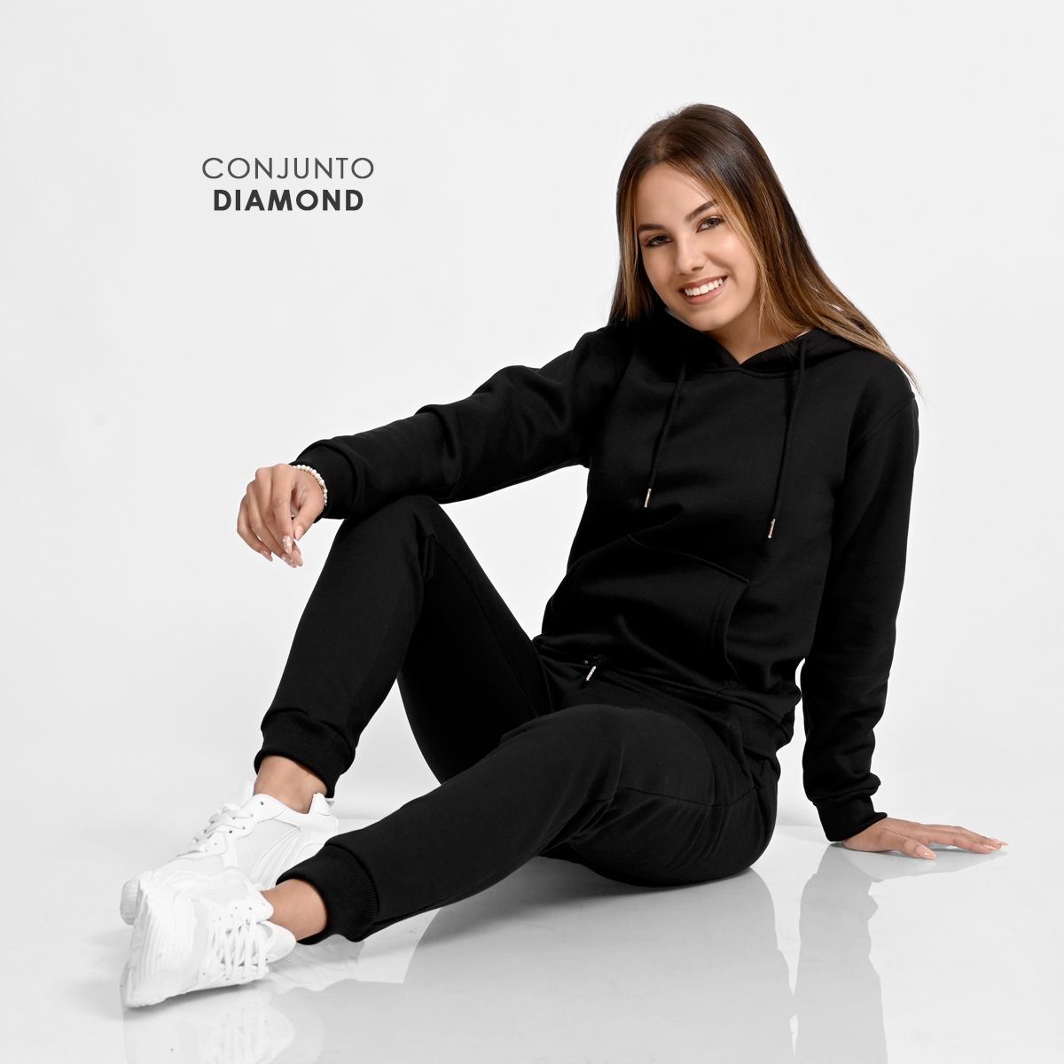 GENERICO - conjunto buzo afranelado polera y jogger para mujer negro Arcoi