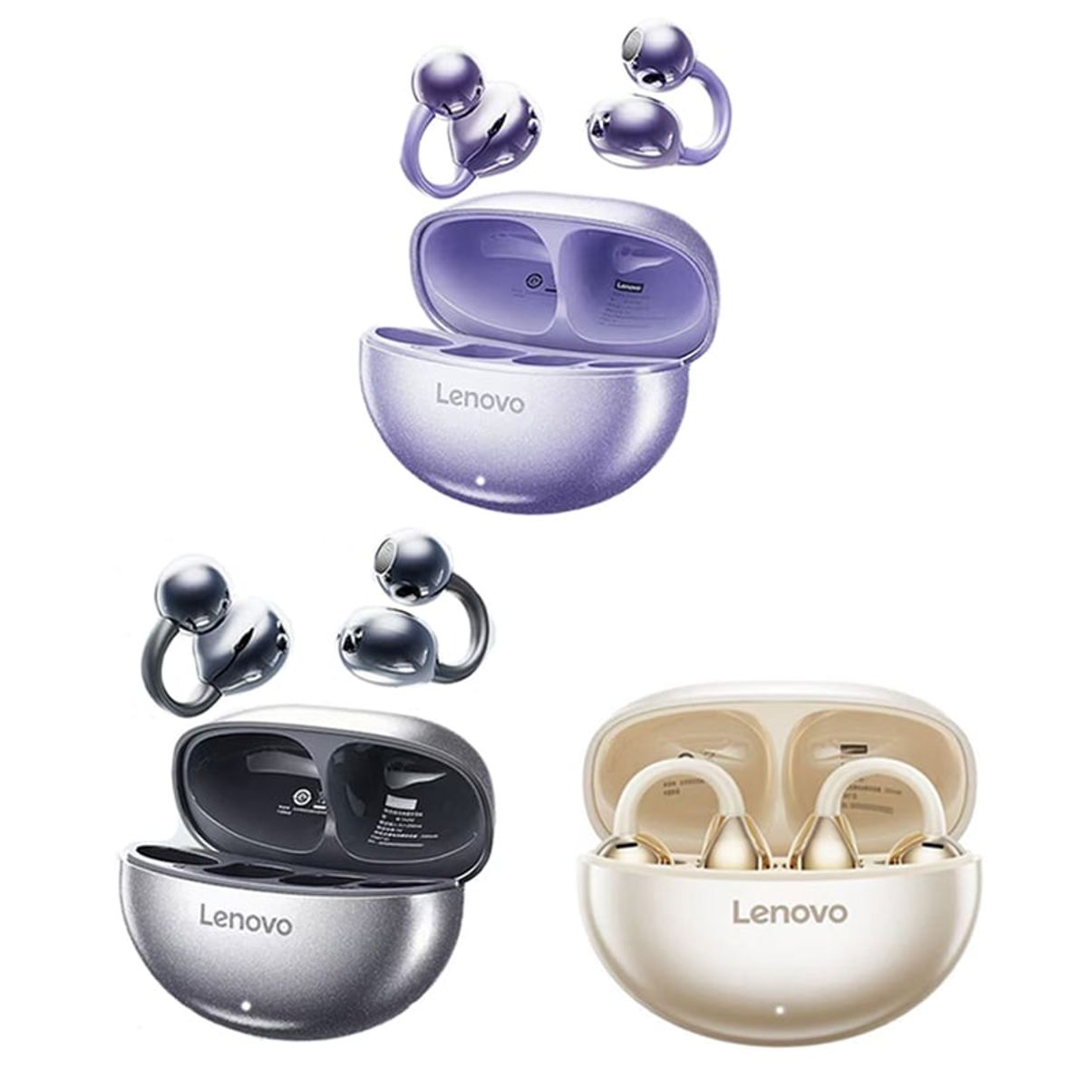 LENOVO - Set 3 Audífonos Lenovo TA140 Bluetooth 5.4-Morado y Blanco y Negro