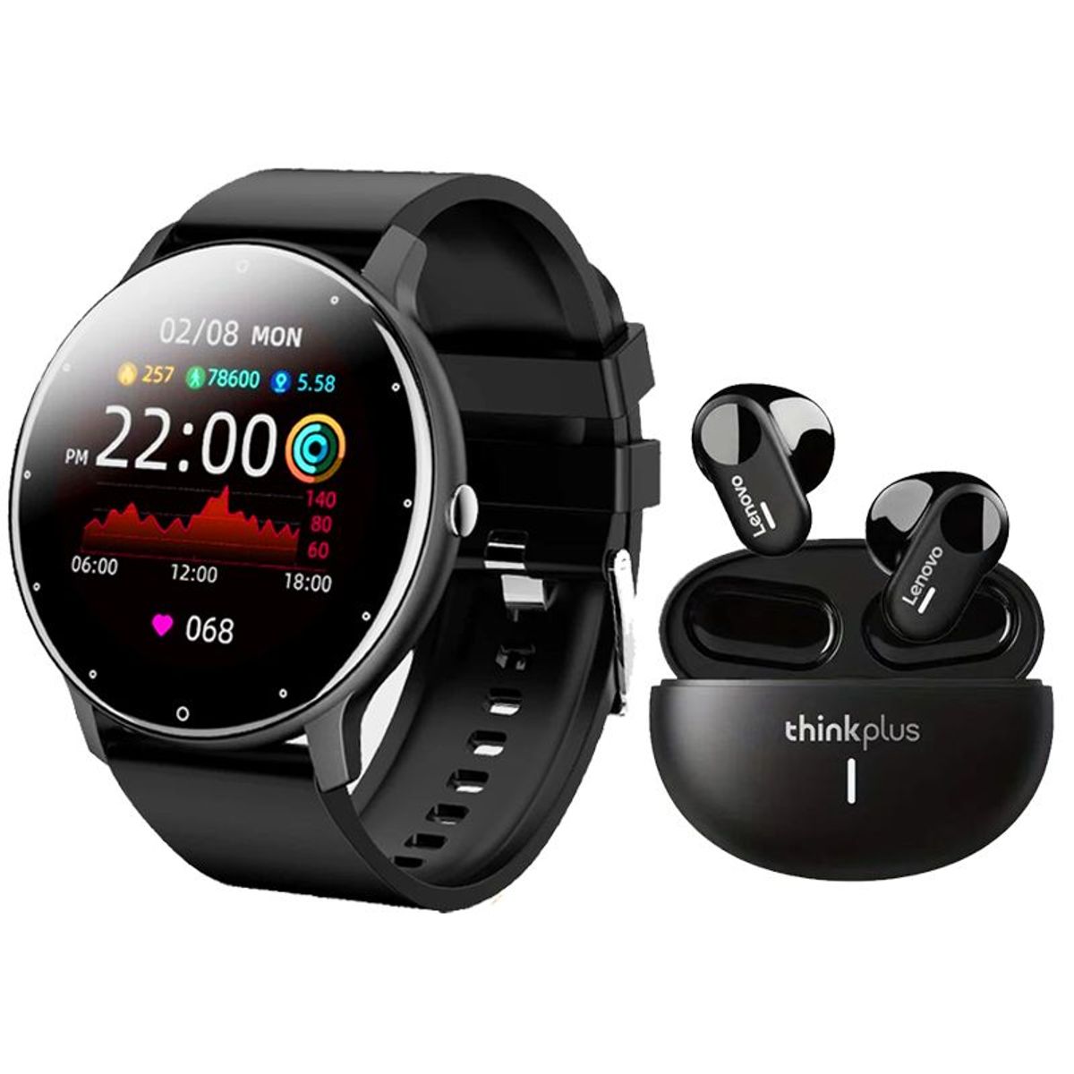LENOVO - Audífonos Lenovo LP19 De Tws y Toumi Fit 2 watch-Negro
